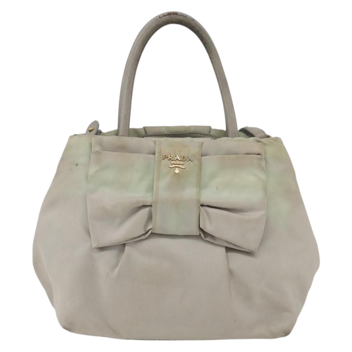PRADA Hand Bag Nylon 2way Ivory Gold Auth 166443