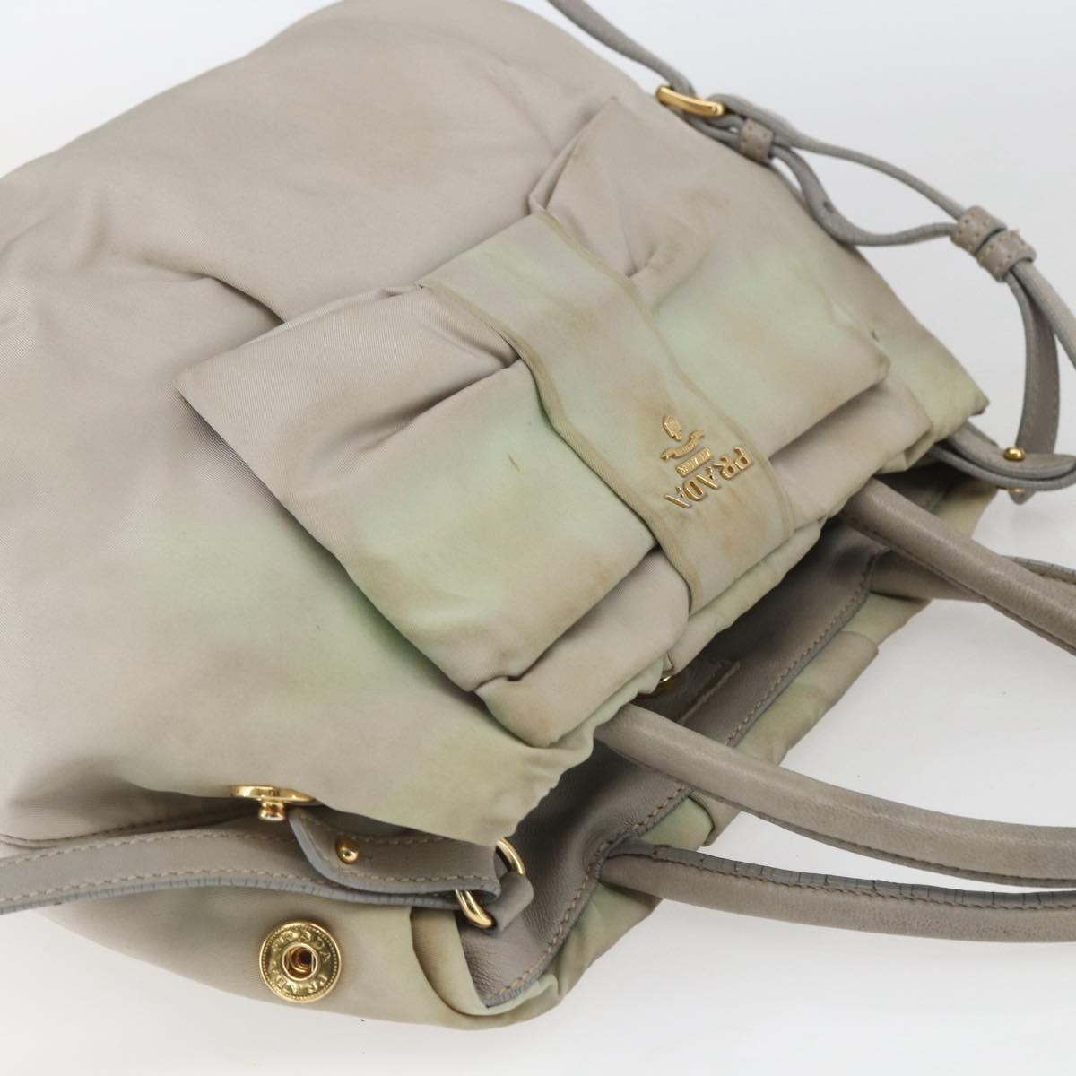 PRADA Hand Bag Nylon 2way Ivory Gold Auth 166443