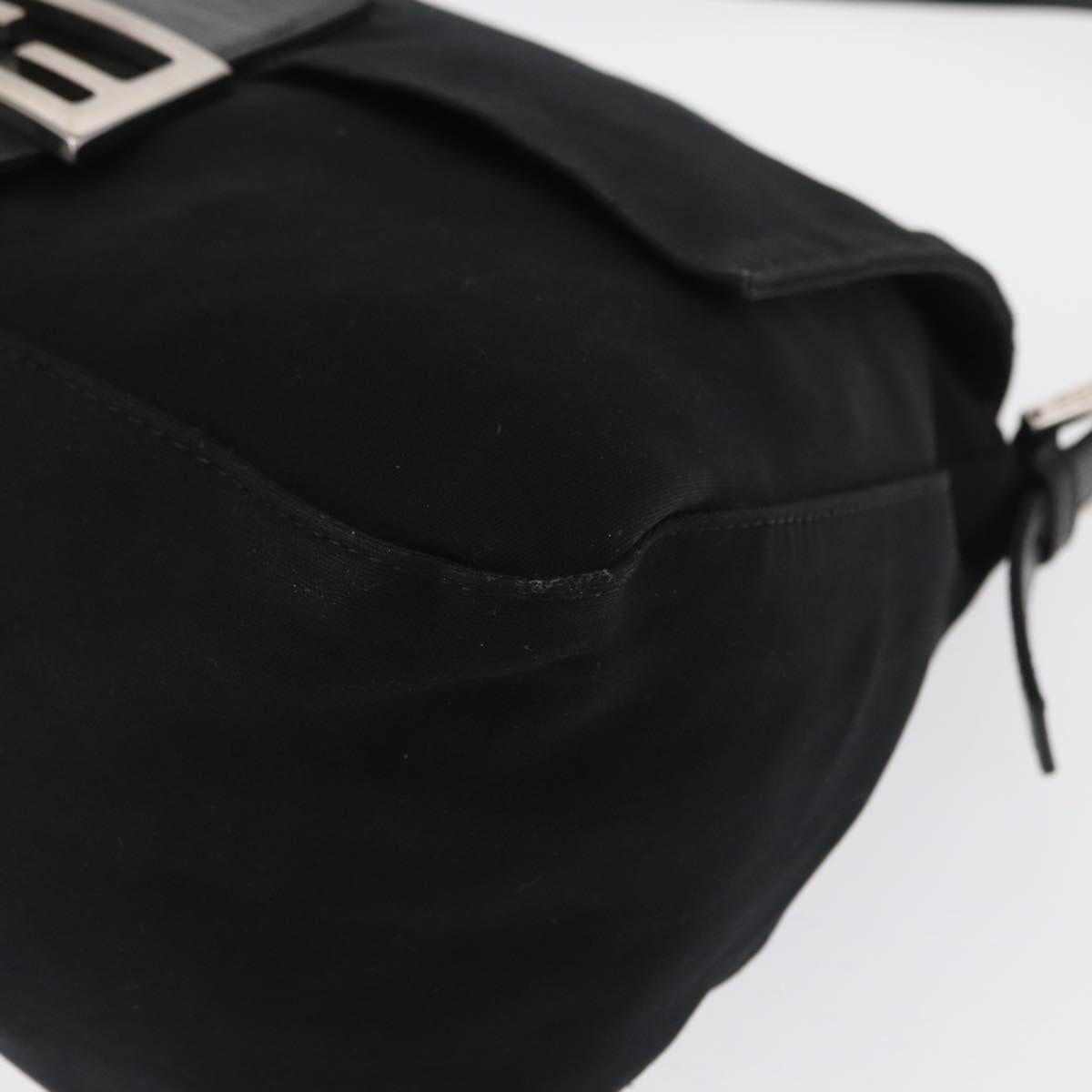 FENDI Mamma Baguette Shoulder Bag Nylon Black Silver Auth 166448
