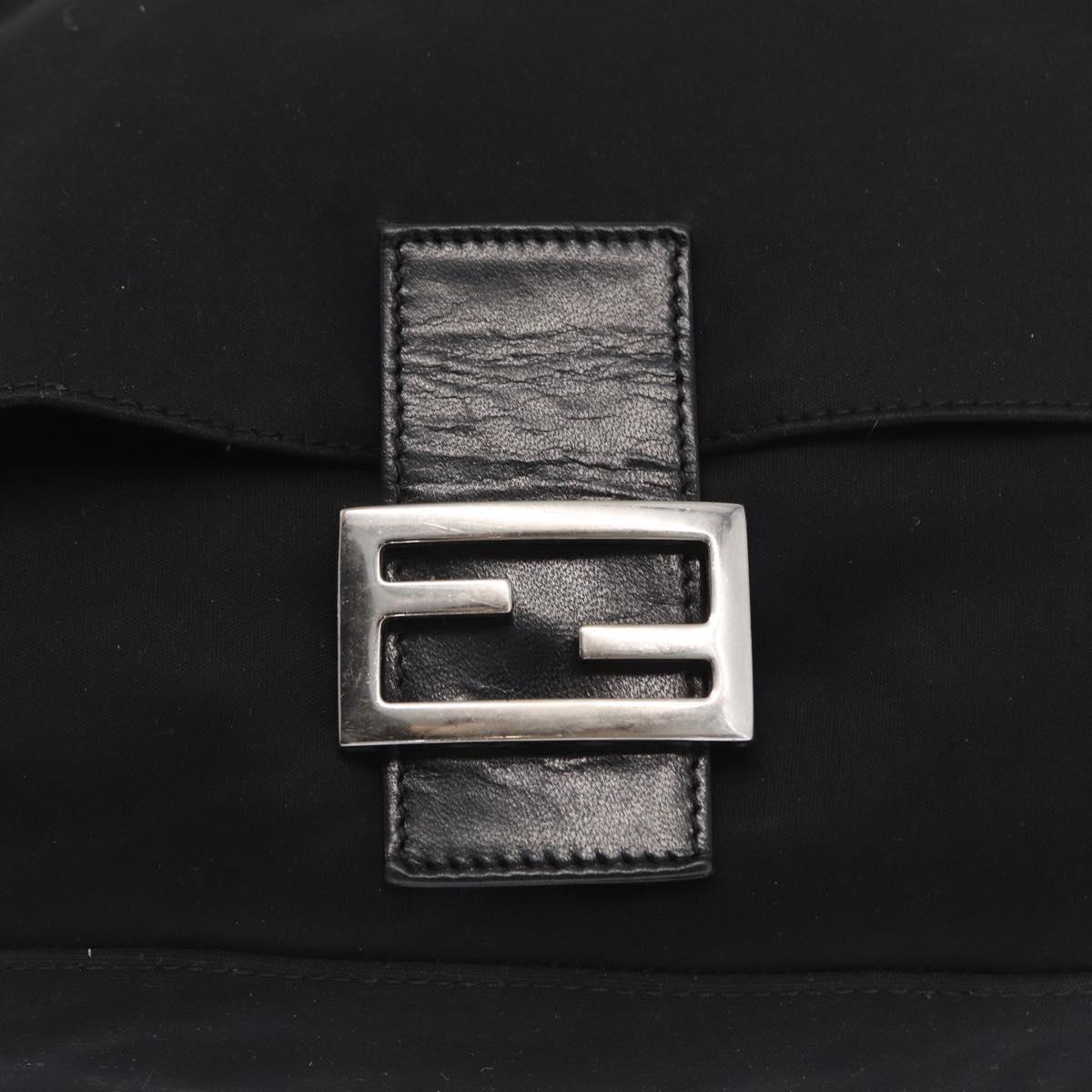 FENDI Mamma Baguette Shoulder Bag Nylon Black Silver Auth 166448