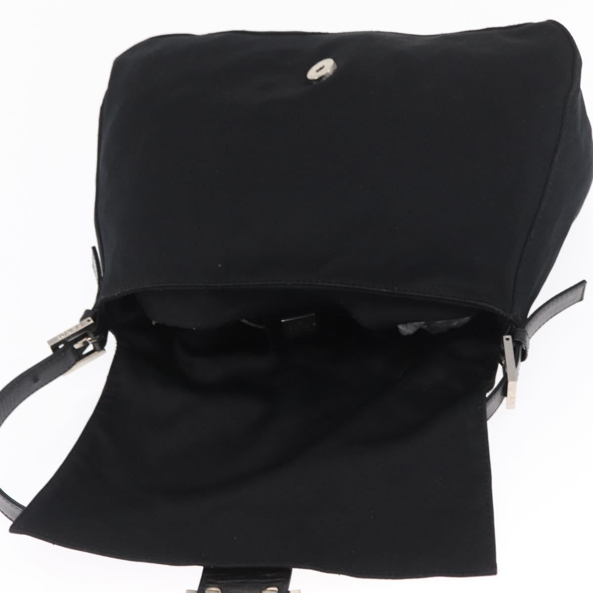 FENDI Mamma Baguette Shoulder Bag Nylon Black Silver Auth 166448