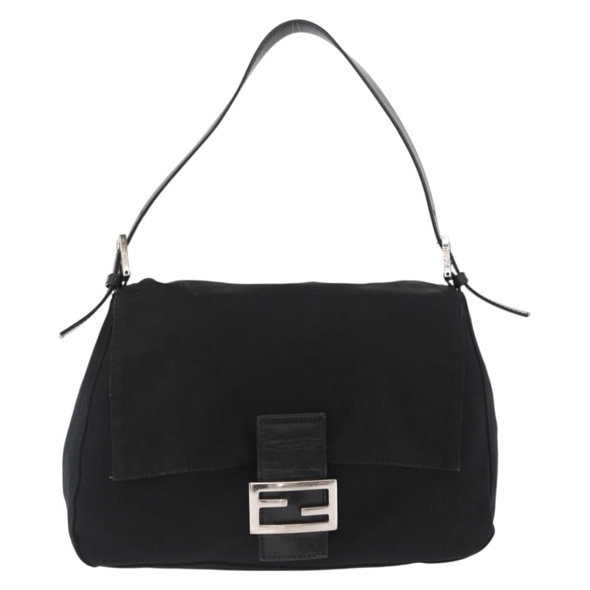 FENDI Mamma Baguette Shoulder Bag Nylon Black Silver Auth 166448