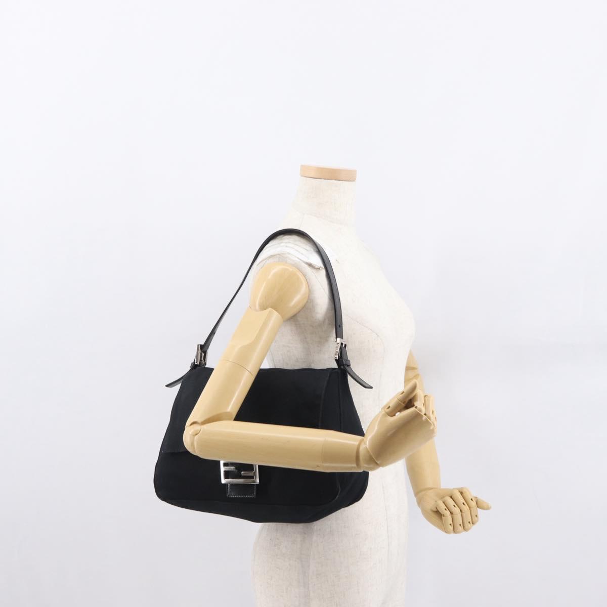 FENDI Mamma Baguette Shoulder Bag Nylon Black Silver Auth 166448