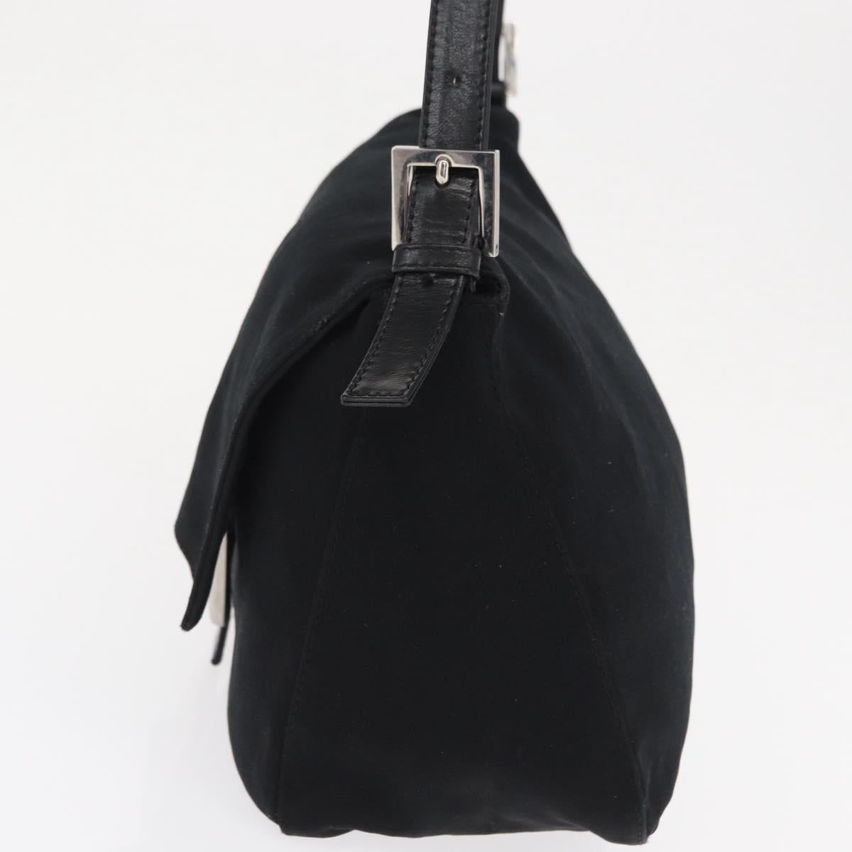 FENDI Mamma Baguette Shoulder Bag Nylon Black Silver Auth 166448