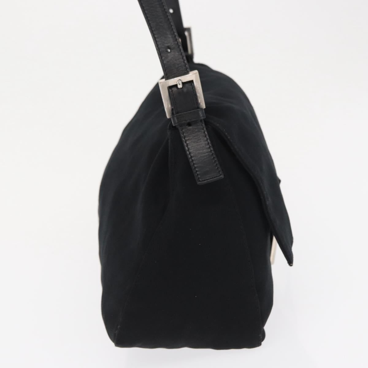 FENDI Mamma Baguette Shoulder Bag Nylon Black Silver Auth 166448