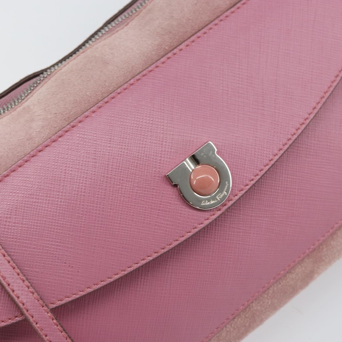 Salvatore Ferragamo Gancini Shoulder Bag Suede Pink Silver Auth 166453