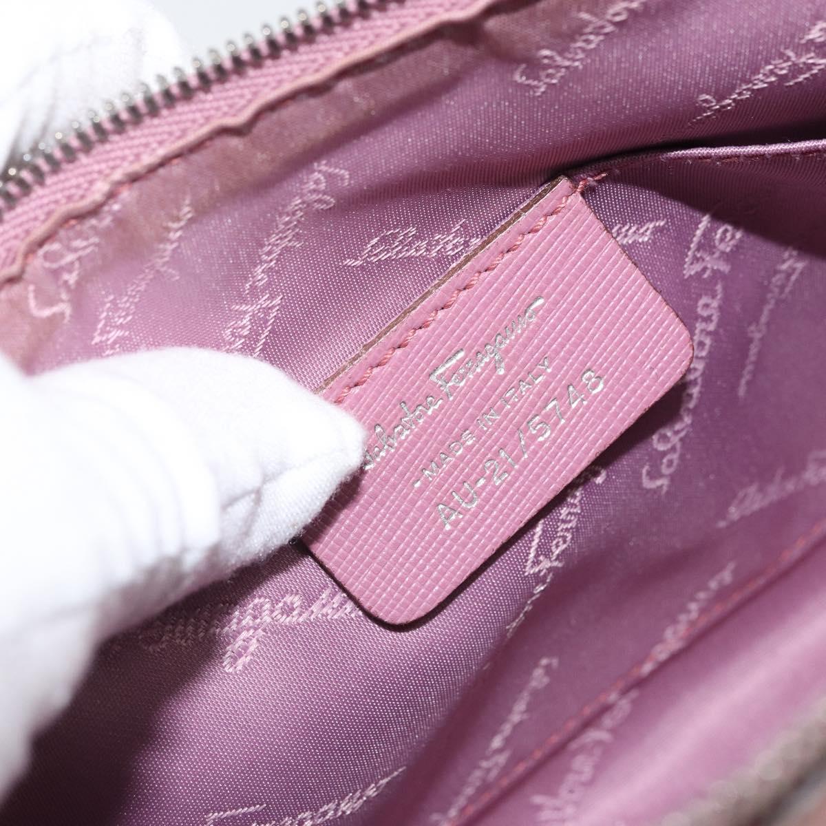 Salvatore Ferragamo Gancini Shoulder Bag Suede Pink Silver Auth 166453