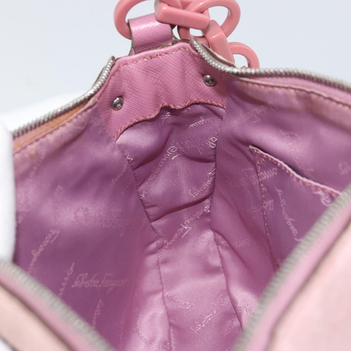 Salvatore Ferragamo Gancini Shoulder Bag Suede Pink Silver Auth 166453