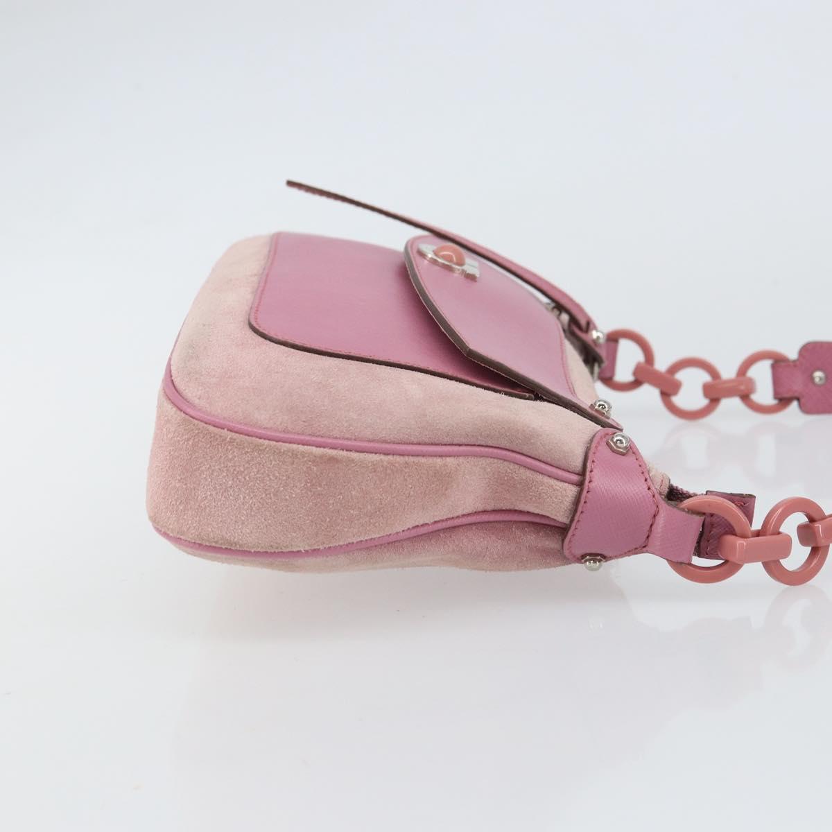 Salvatore Ferragamo Gancini Shoulder Bag Suede Pink Silver Auth 166453