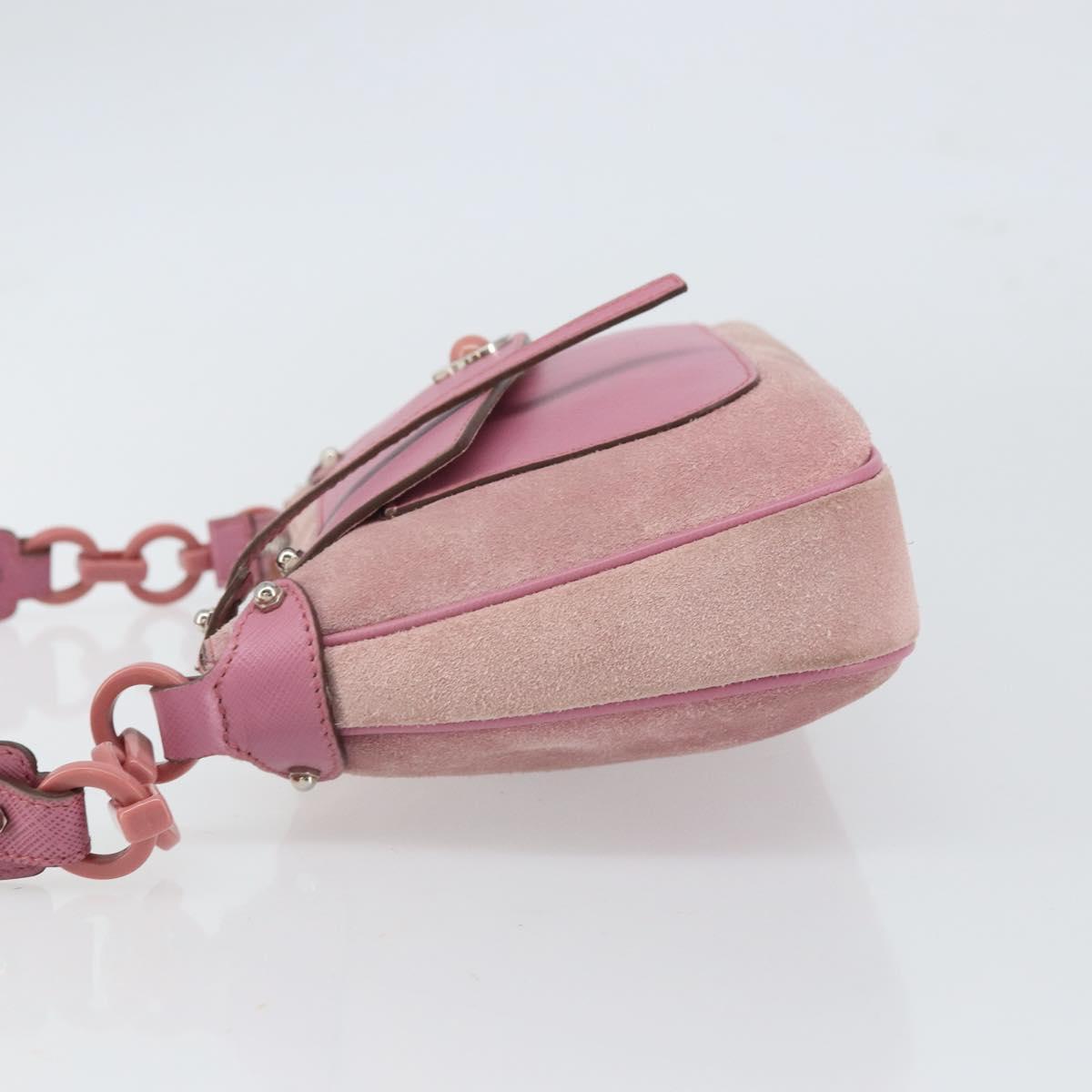 Salvatore Ferragamo Gancini Shoulder Bag Suede Pink Silver Auth 166453