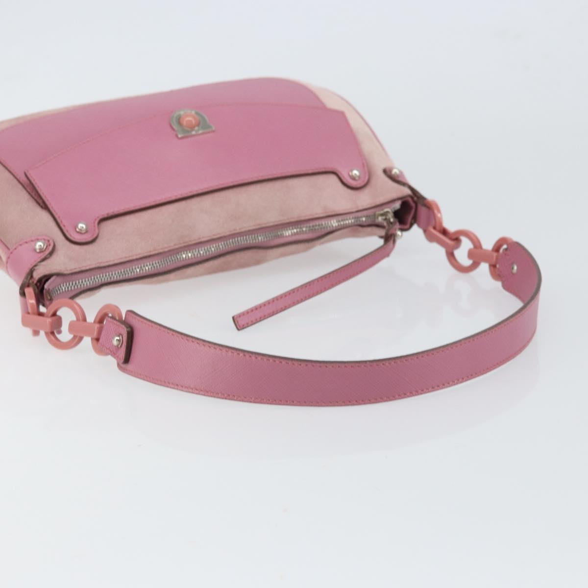 Salvatore Ferragamo Gancini Shoulder Bag Suede Pink Silver Auth 166453