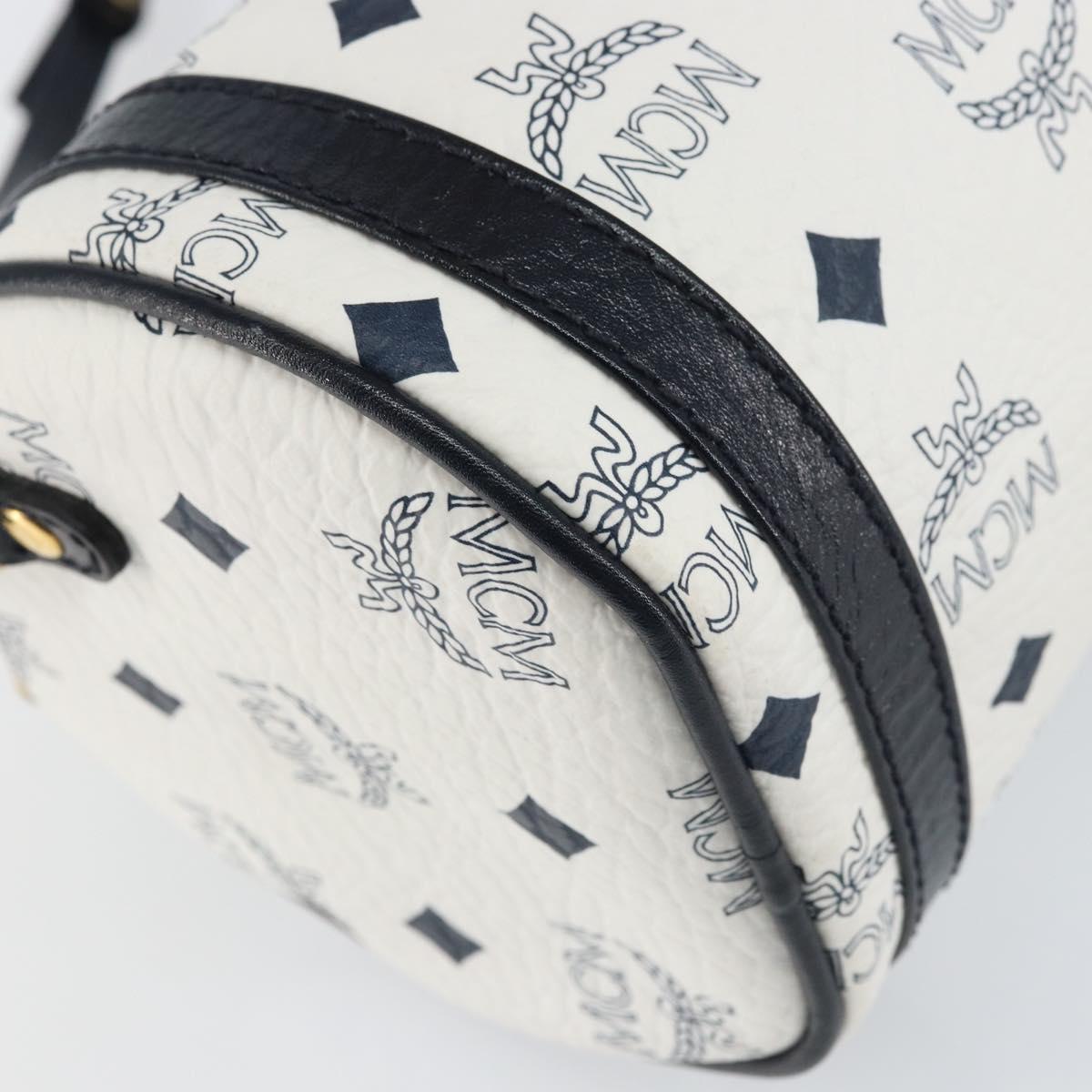 MCM Vicetos Logogram Shoulder Bag PVC Leather White Gold Auth 166456