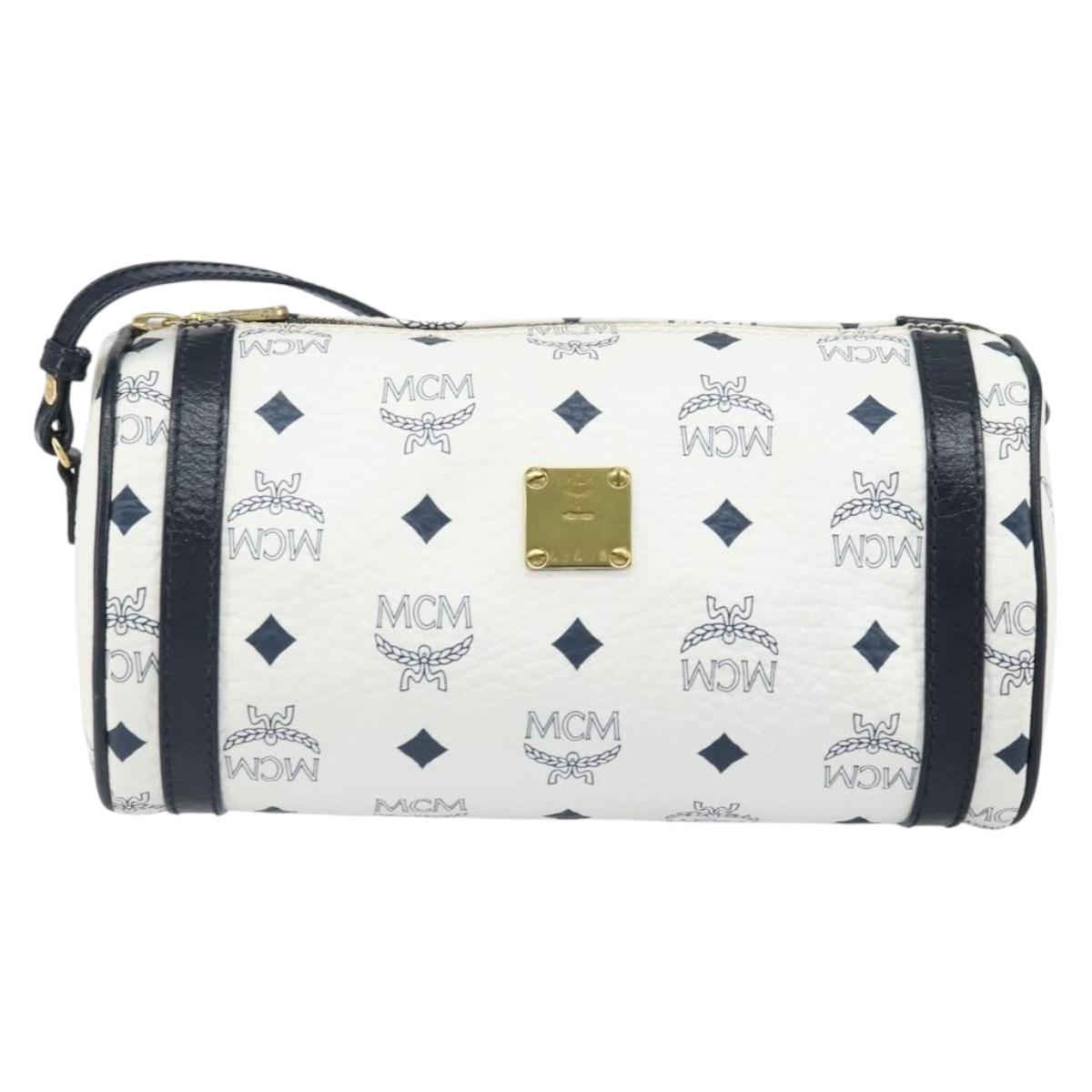 MCM Vicetos Logogram Shoulder Bag PVC Leather White Gold Auth 166456