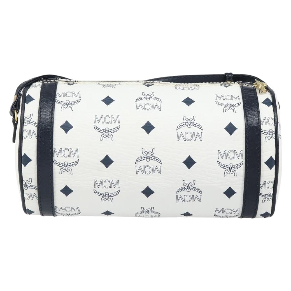 MCM Vicetos Logogram Shoulder Bag PVC Leather White Gold Auth 166456