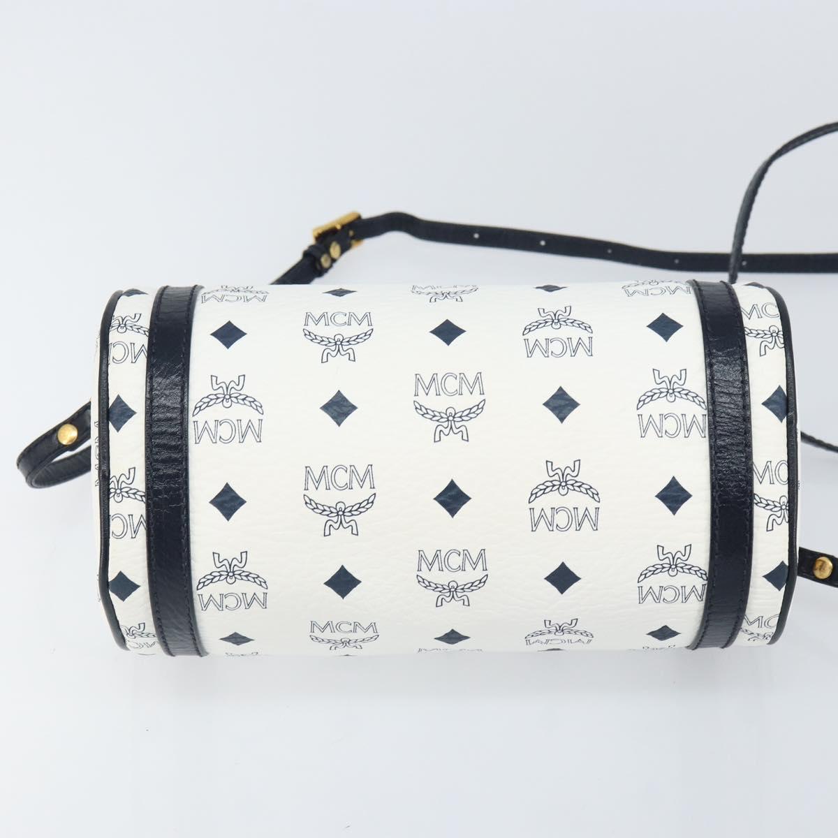 MCM Vicetos Logogram Shoulder Bag PVC Leather White Gold Auth 166456
