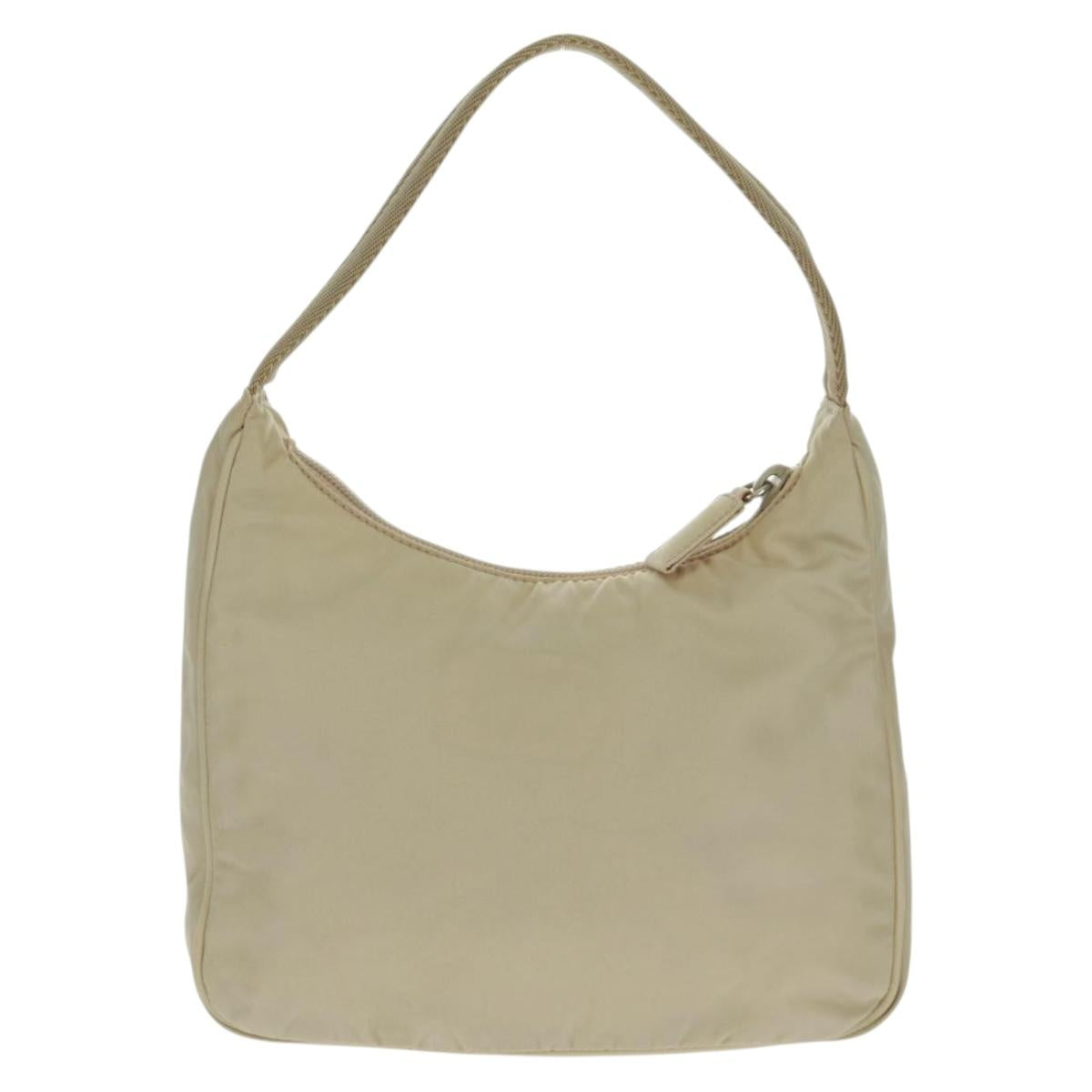 PRADA Hand Bag Nylon Ivory Silver Auth 166457