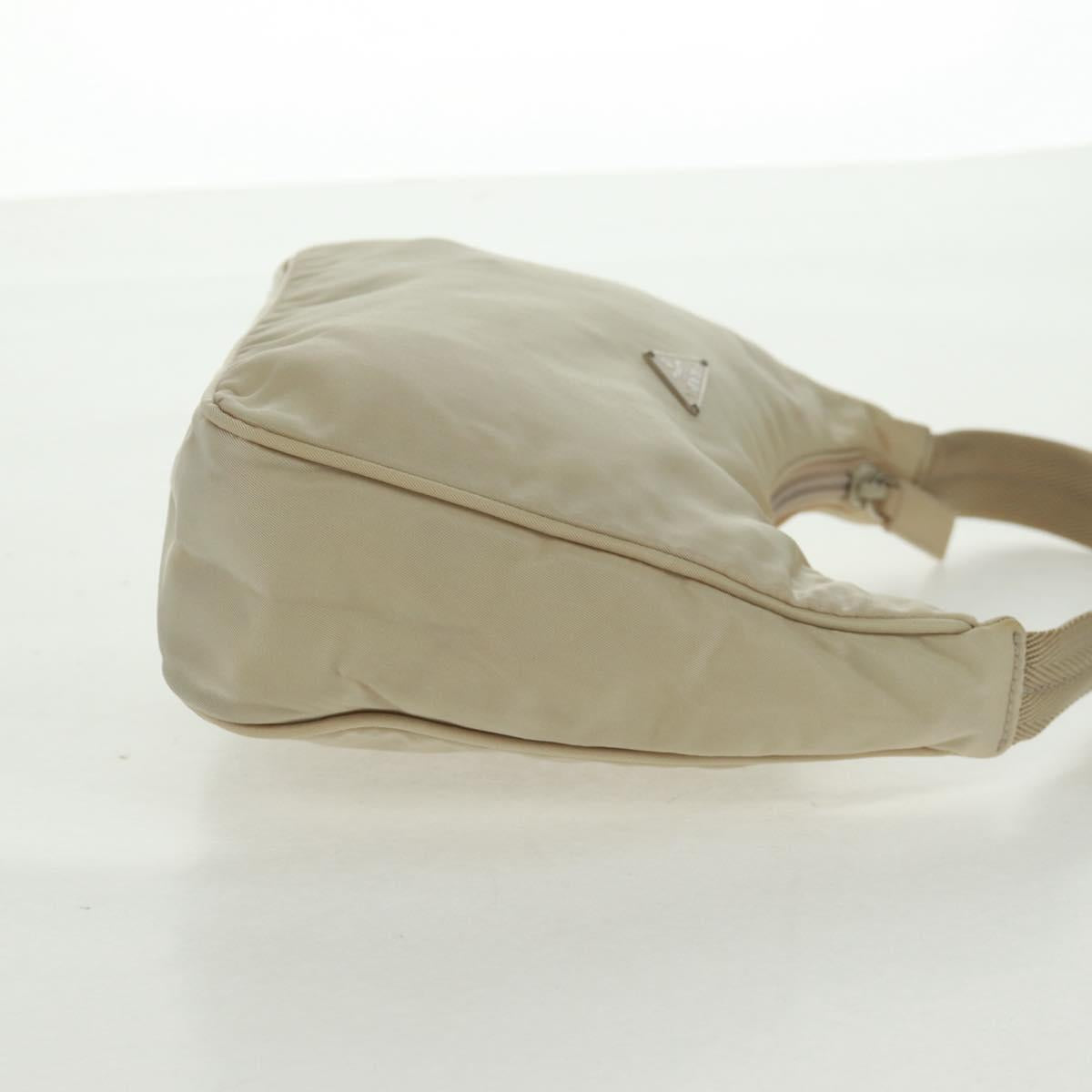 PRADA Hand Bag Nylon Ivory Silver Auth 166457