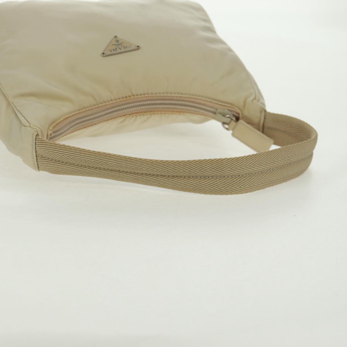 PRADA Hand Bag Nylon Ivory Silver Auth 166457