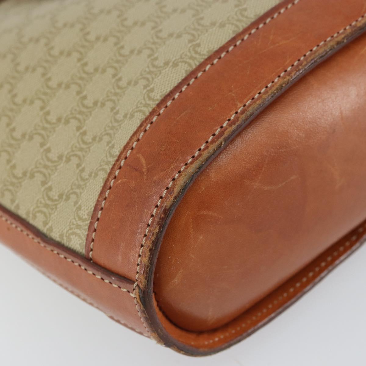 CELINE Macadam Canvas Shoulder Bag PVC Beige Gold Auth 166459