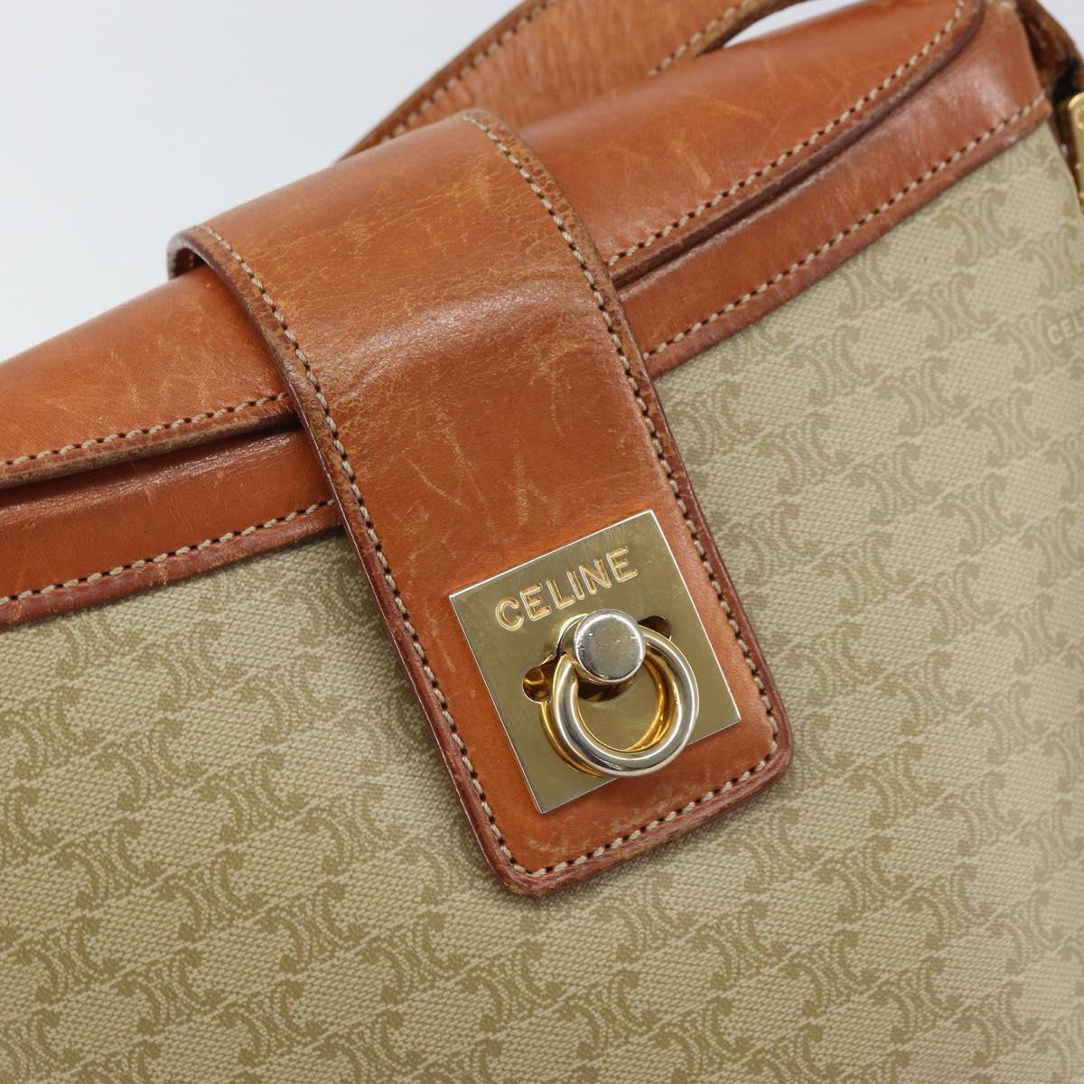 CELINE Macadam Canvas Shoulder Bag PVC Beige Gold Auth 166459