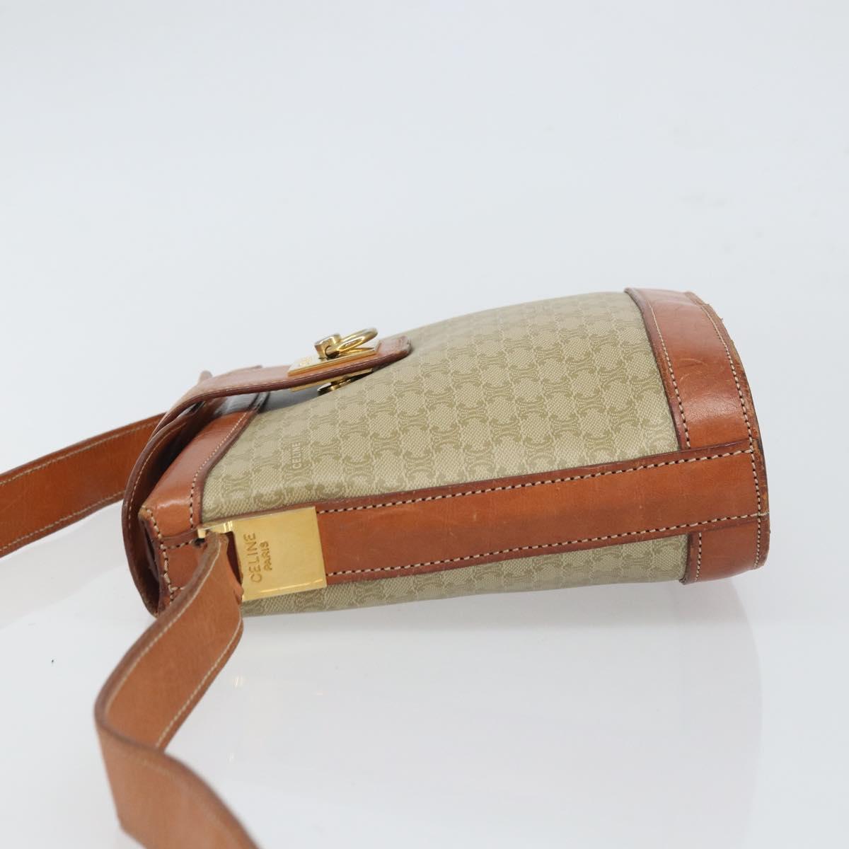 CELINE Macadam Canvas Shoulder Bag PVC Beige Gold Auth 166459
