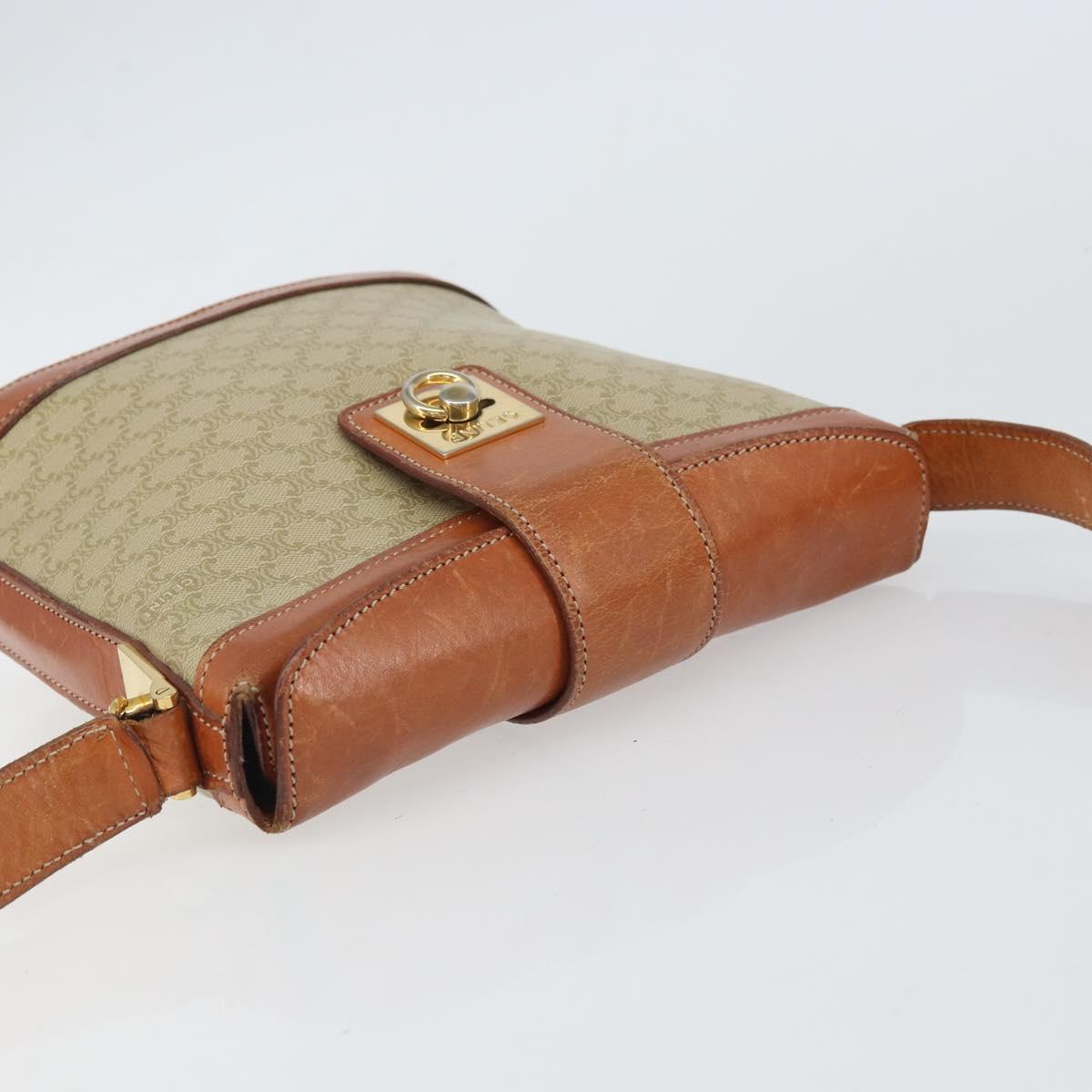 CELINE Macadam Canvas Shoulder Bag PVC Beige Gold Auth 166459