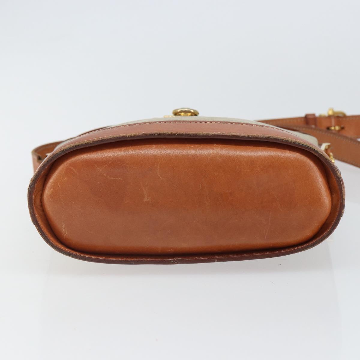 CELINE Macadam Canvas Shoulder Bag PVC Beige Gold Auth 166459