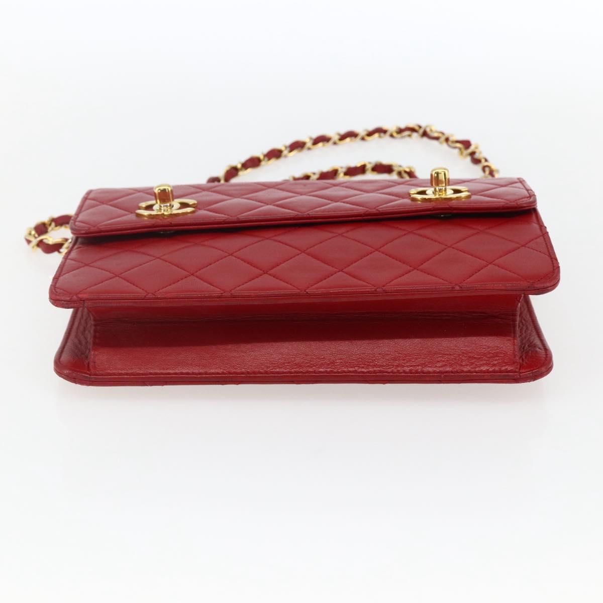 CHANEL Matelasse 23 Double Turn Lock Chain Bag Lamb Skin Red CC Auth 166468SAM