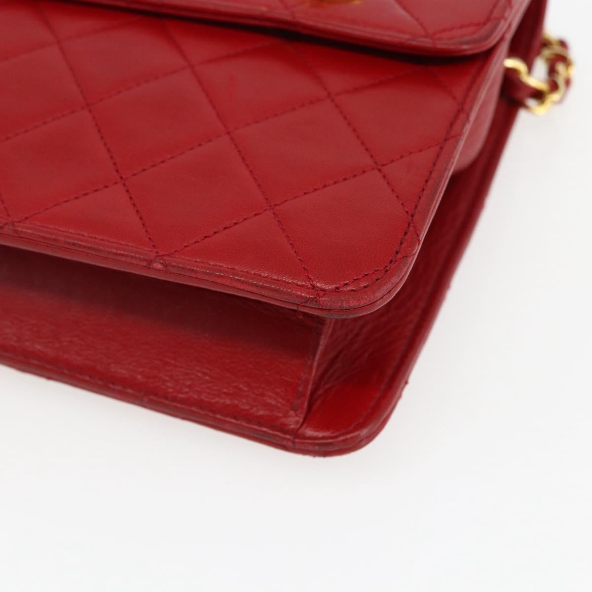 CHANEL Matelasse 23 Double Turn Lock Chain Bag Lamb Skin Red CC Auth 166468SAM