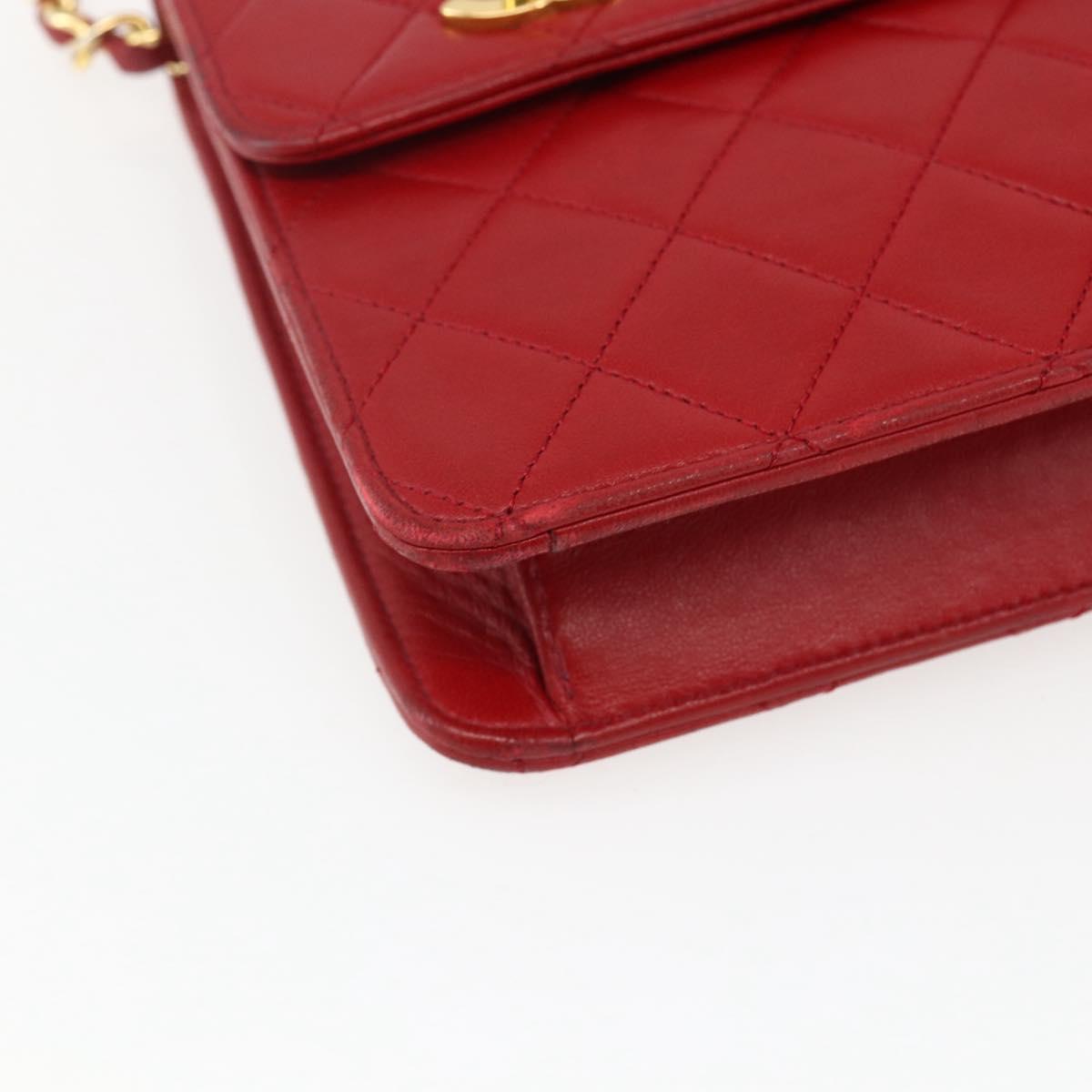 CHANEL Matelasse 23 Double Turn Lock Chain Bag Lamb Skin Red CC Auth 166468SAM