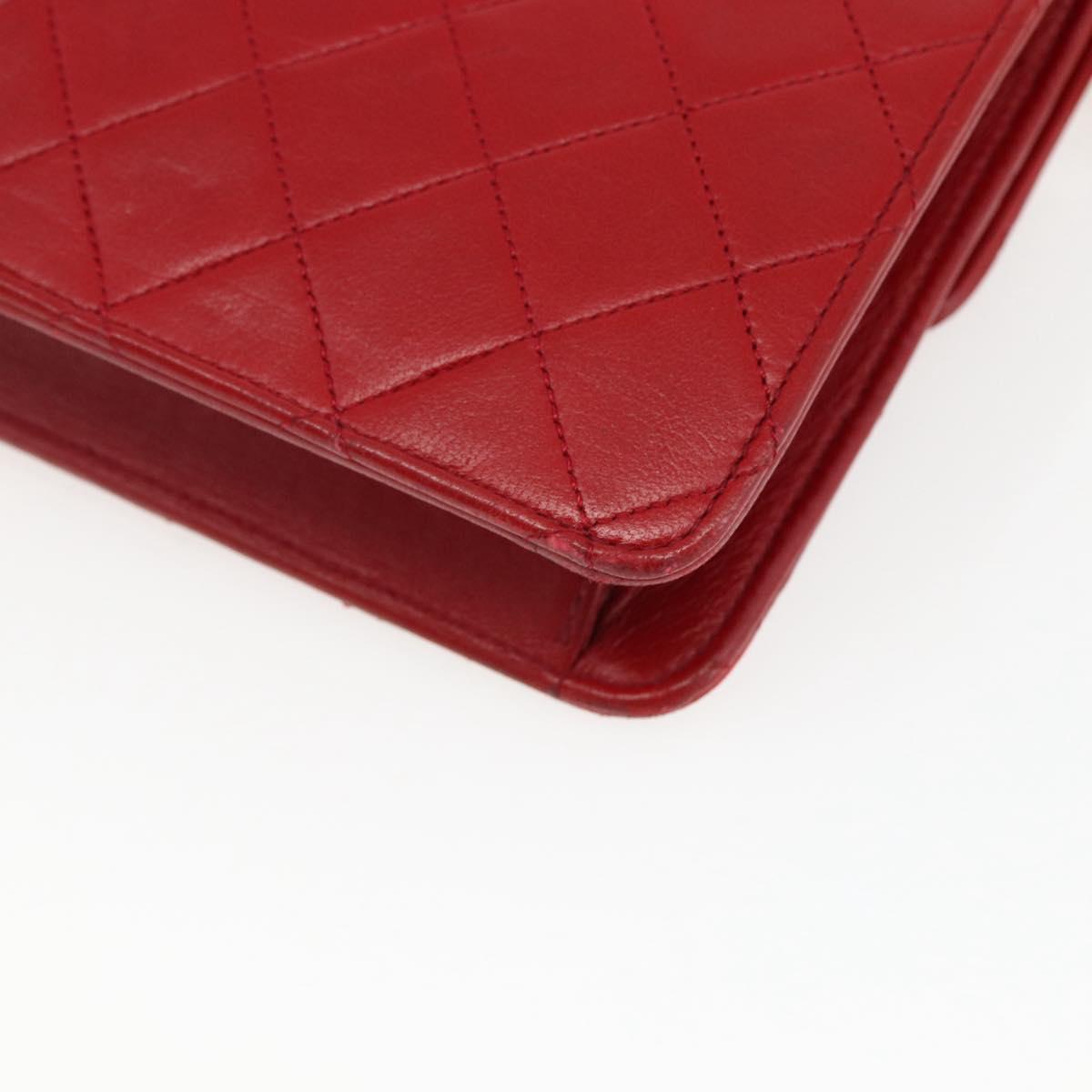 CHANEL Matelasse 23 Double Turn Lock Chain Bag Lamb Skin Red CC Auth 166468SAM