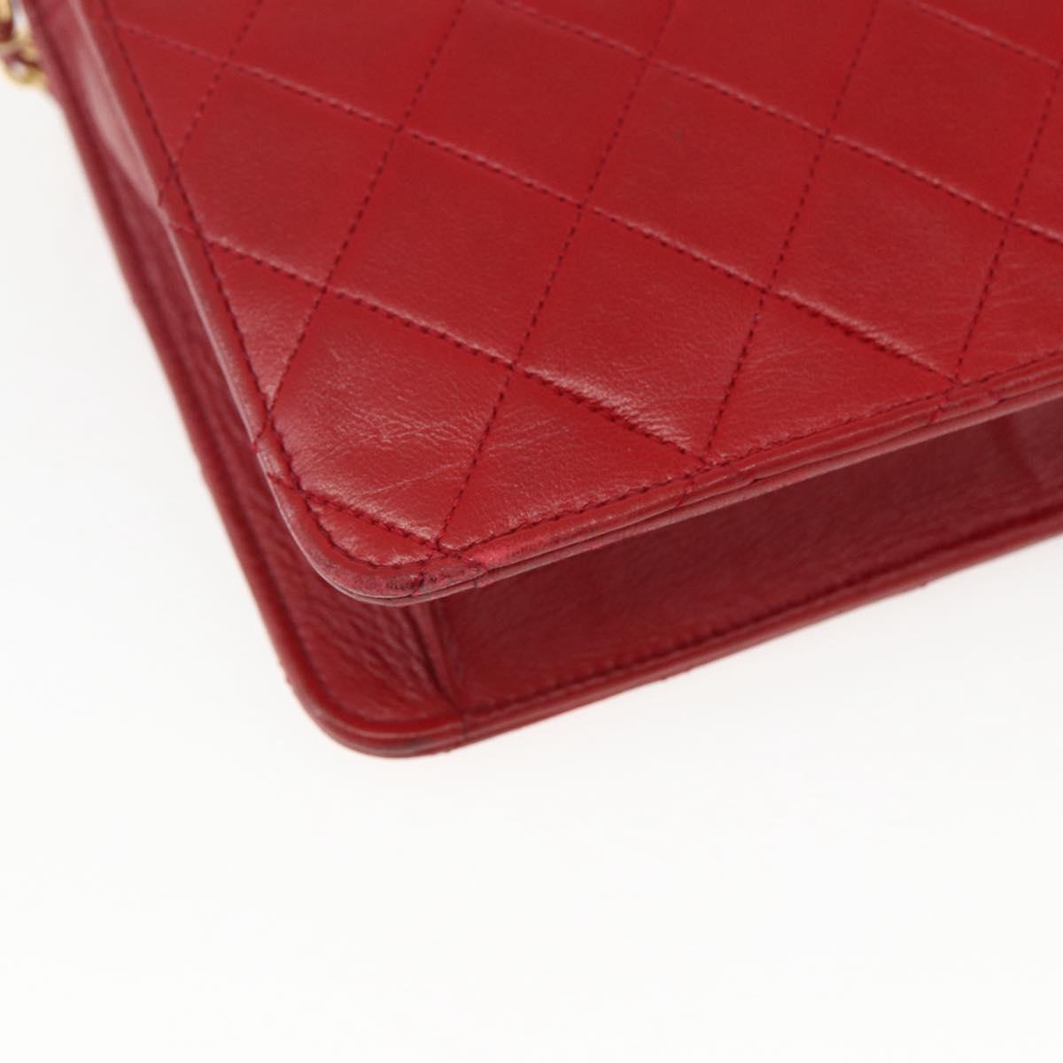 CHANEL Matelasse 23 Double Turn Lock Chain Bag Lamb Skin Red CC Auth 166468SAM
