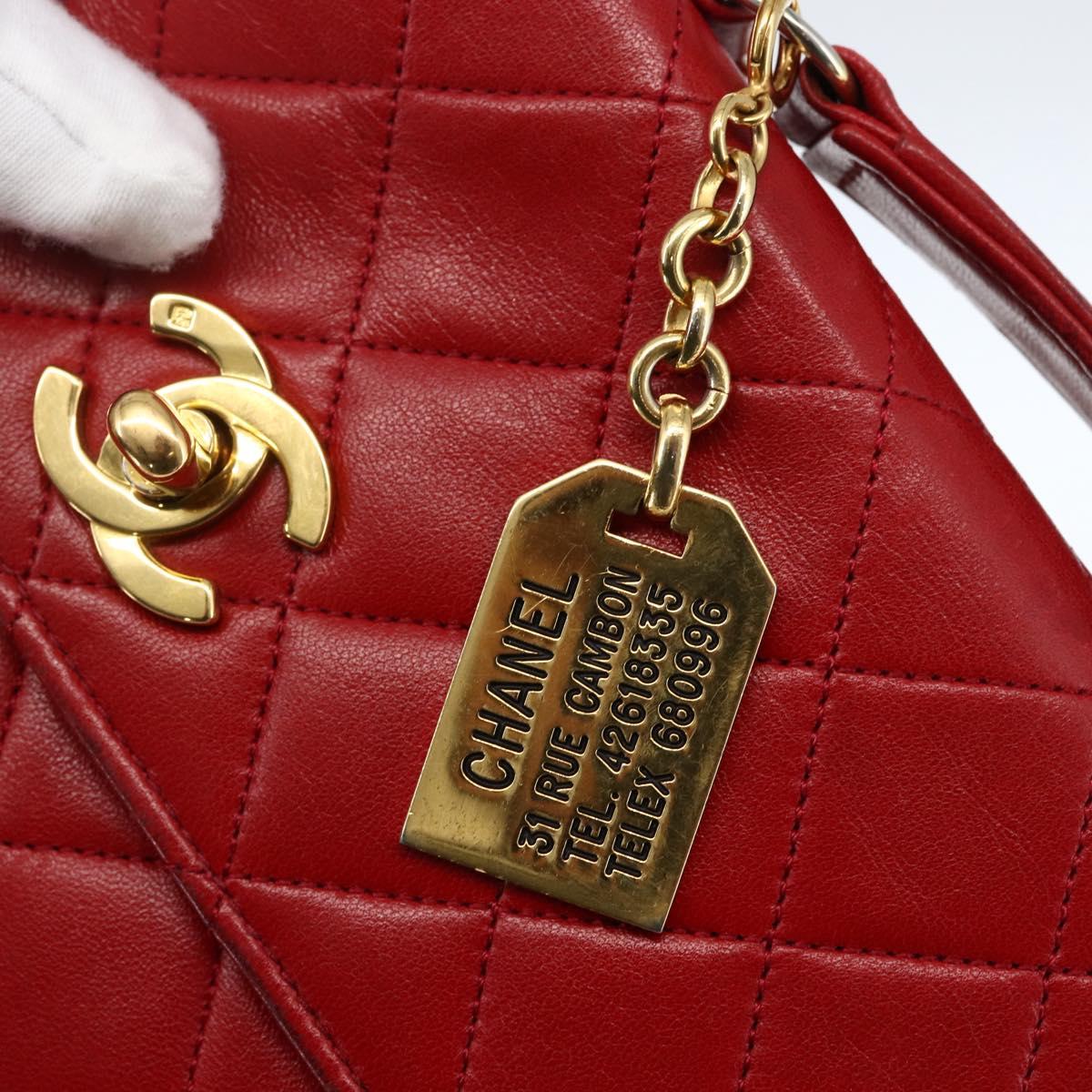 CHANEL Matelasse 23 Double Turn Lock Chain Bag Lamb Skin Red CC Auth 166468SAM