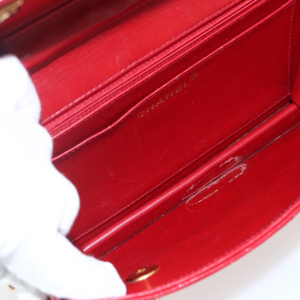 CHANEL Matelasse 23 Double Turn Lock Chain Bag Lamb Skin Red CC Auth 166468SAM