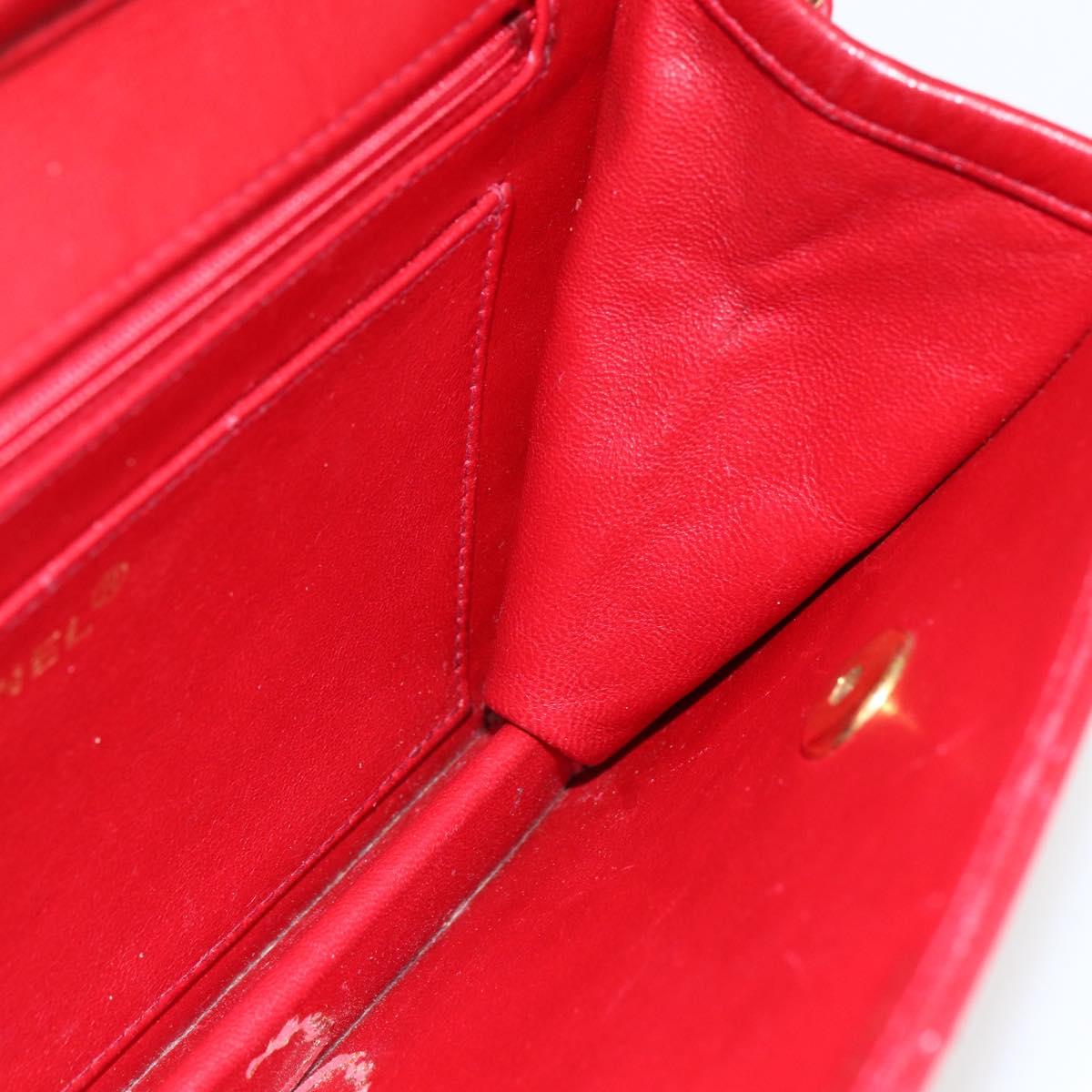 CHANEL Matelasse 23 Double Turn Lock Chain Bag Lamb Skin Red CC Auth 166468SAM