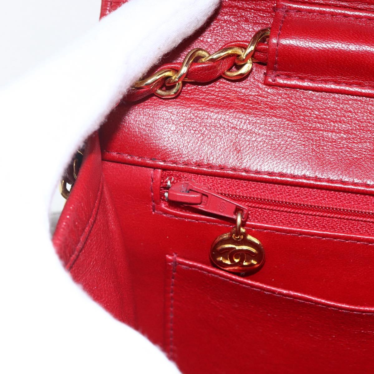 CHANEL Matelasse 23 Double Turn Lock Chain Bag Lamb Skin Red CC Auth 166468SAM
