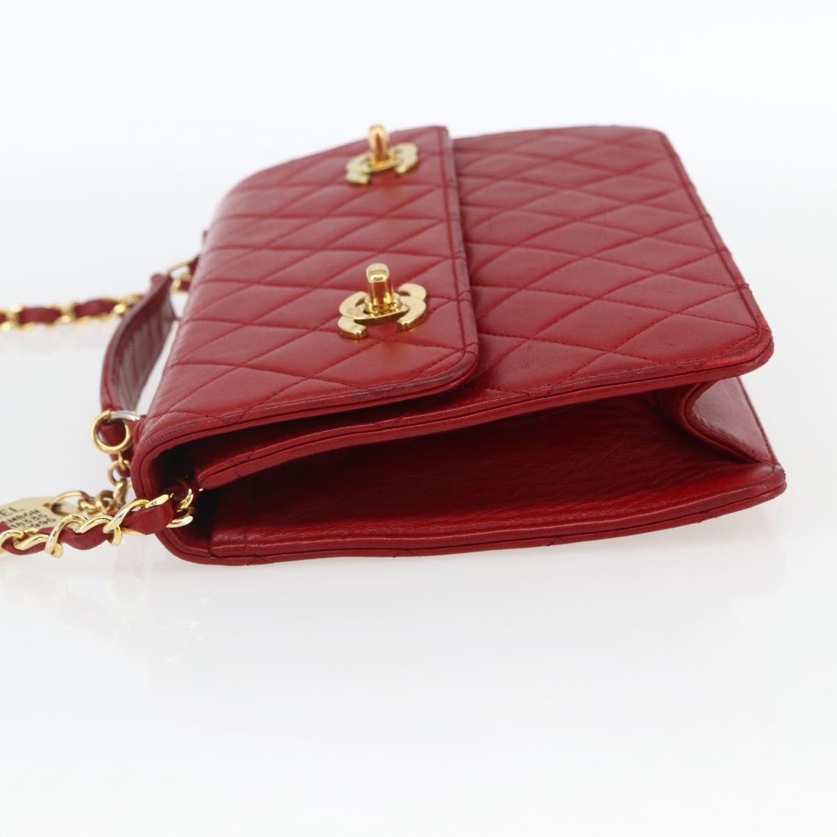 CHANEL Matelasse 23 Double Turn Lock Chain Bag Lamb Skin Red CC Auth 166468SAM