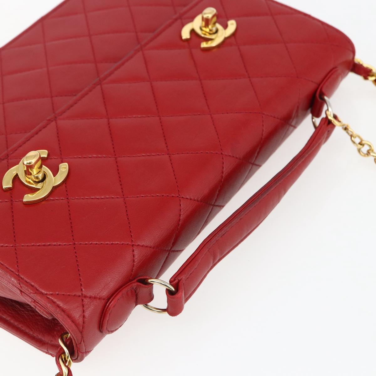 CHANEL Matelasse 23 Double Turn Lock Chain Bag Lamb Skin Red CC Auth 166468SAM