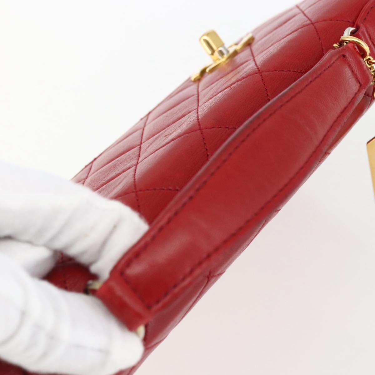 CHANEL Matelasse 23 Double Turn Lock Chain Bag Lamb Skin Red CC Auth 166468SAM