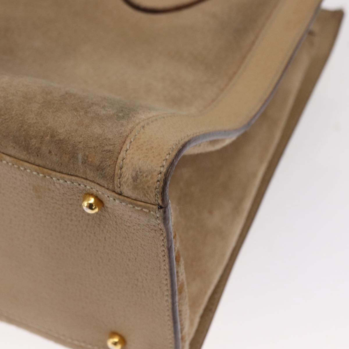 GUCCI Bamboo Hand Bag Suede Beige Gold 002 1186 0260 Auth 166618
