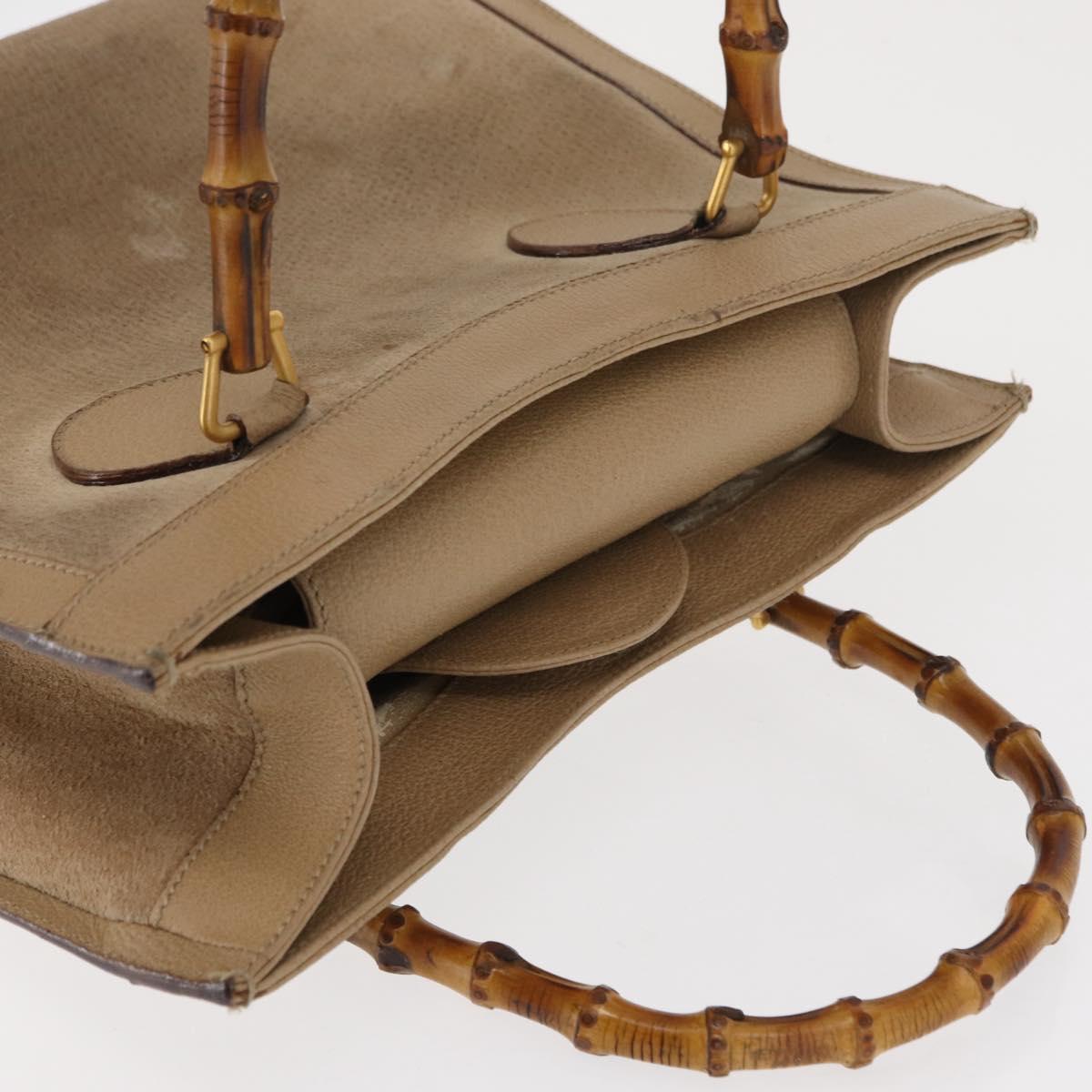GUCCI Bamboo Hand Bag Suede Beige Gold 002 1186 0260 Auth 166618