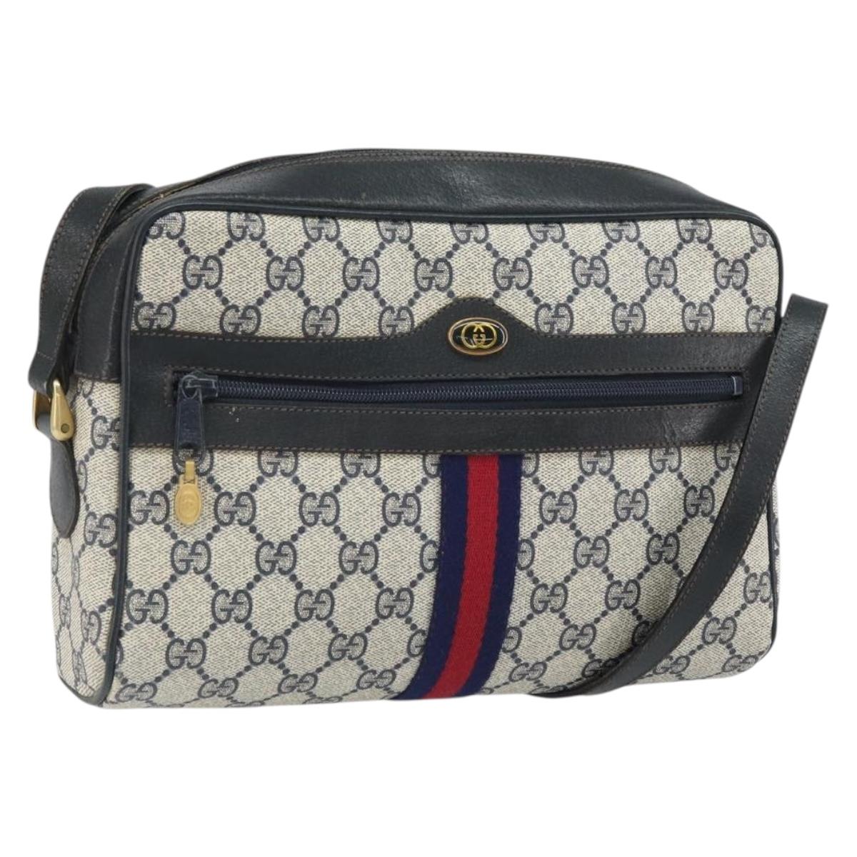 GUCCI GG Supreme Sherry Line Bag PVC Navy Gold Red 001 4071 5 Auth 166620