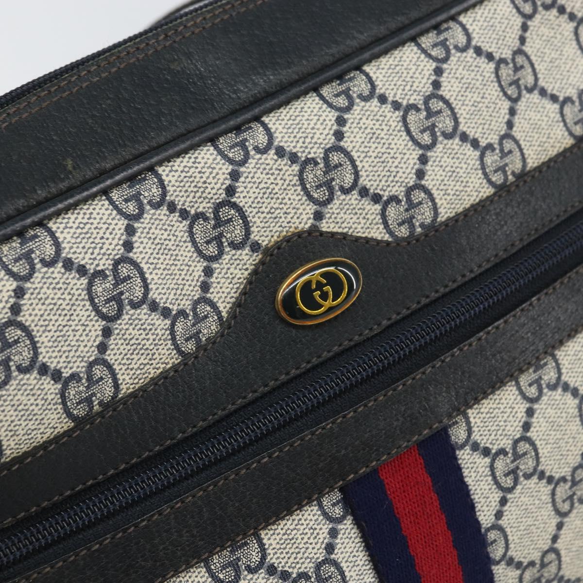 GUCCI GG Supreme Sherry Line Bag PVC Navy Gold Red 001 4071 5 Auth 166620