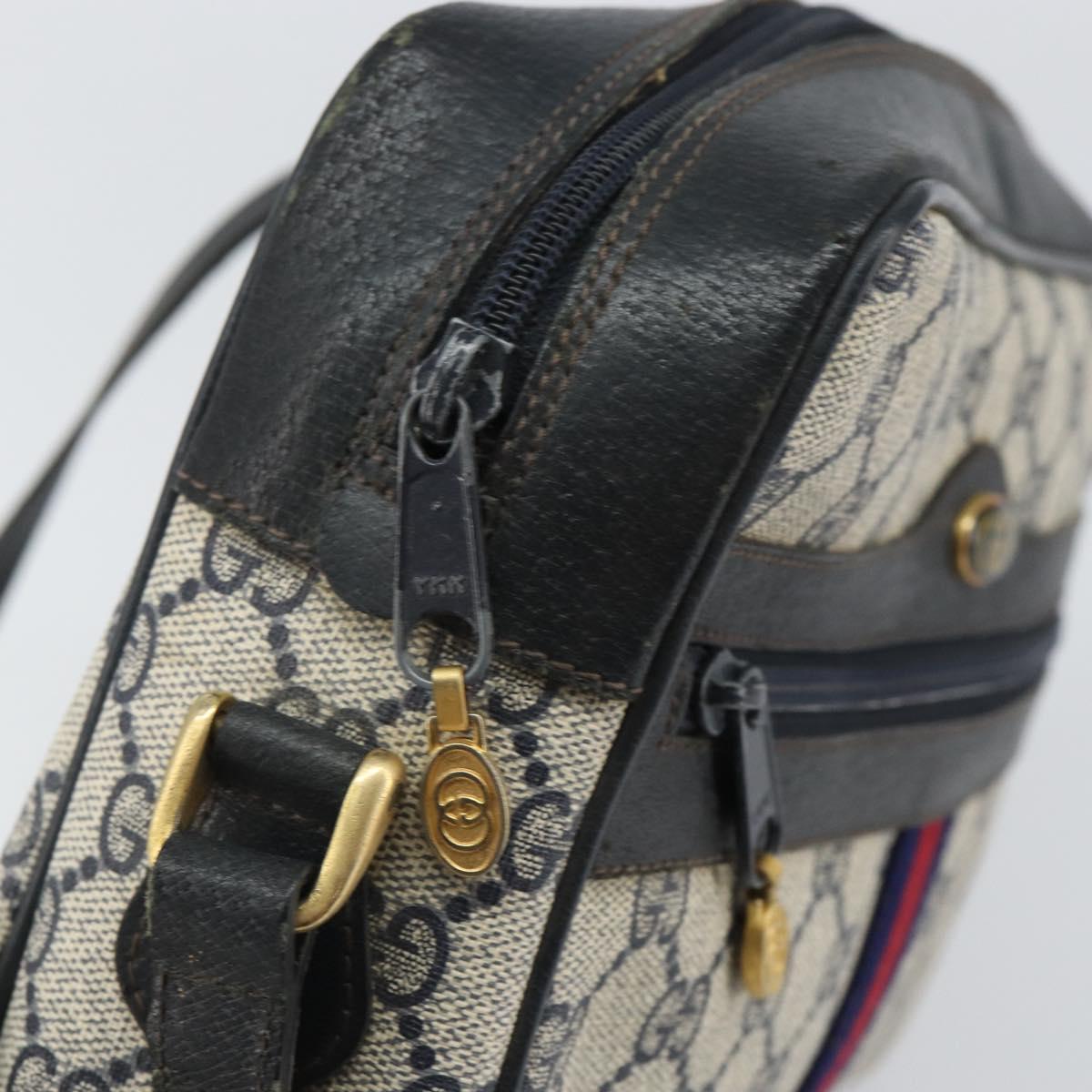 GUCCI GG Supreme Sherry Line Bag PVC Navy Gold Red 001 4071 5 Auth 166620