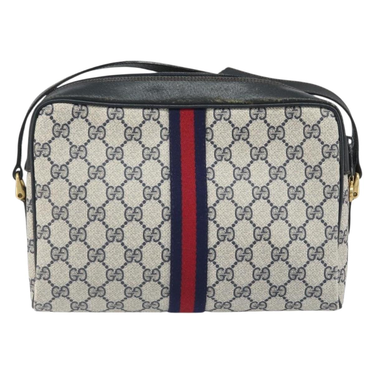 GUCCI GG Supreme Sherry Line Bag PVC Navy Gold Red 001 4071 5 Auth 166620