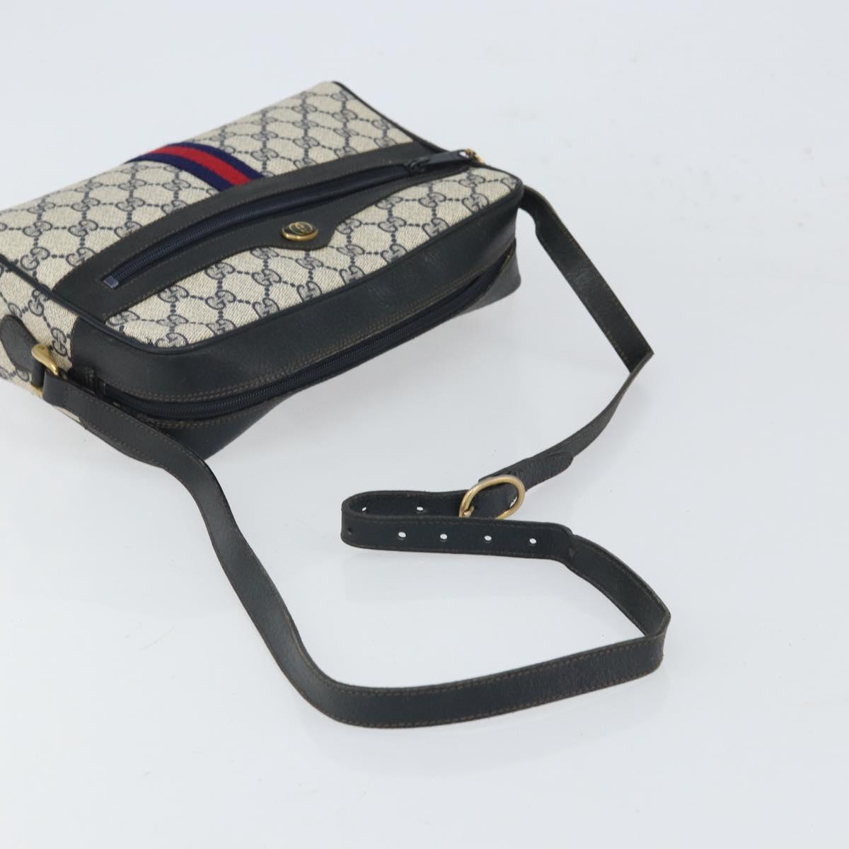 GUCCI GG Supreme Sherry Line Bag PVC Navy Gold Red 001 4071 5 Auth 166620