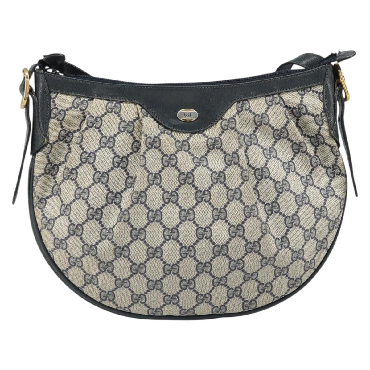 GUCCI GG Supreme Shoulder Bag PVC Navy Gold 41 02 058 Auth 166621