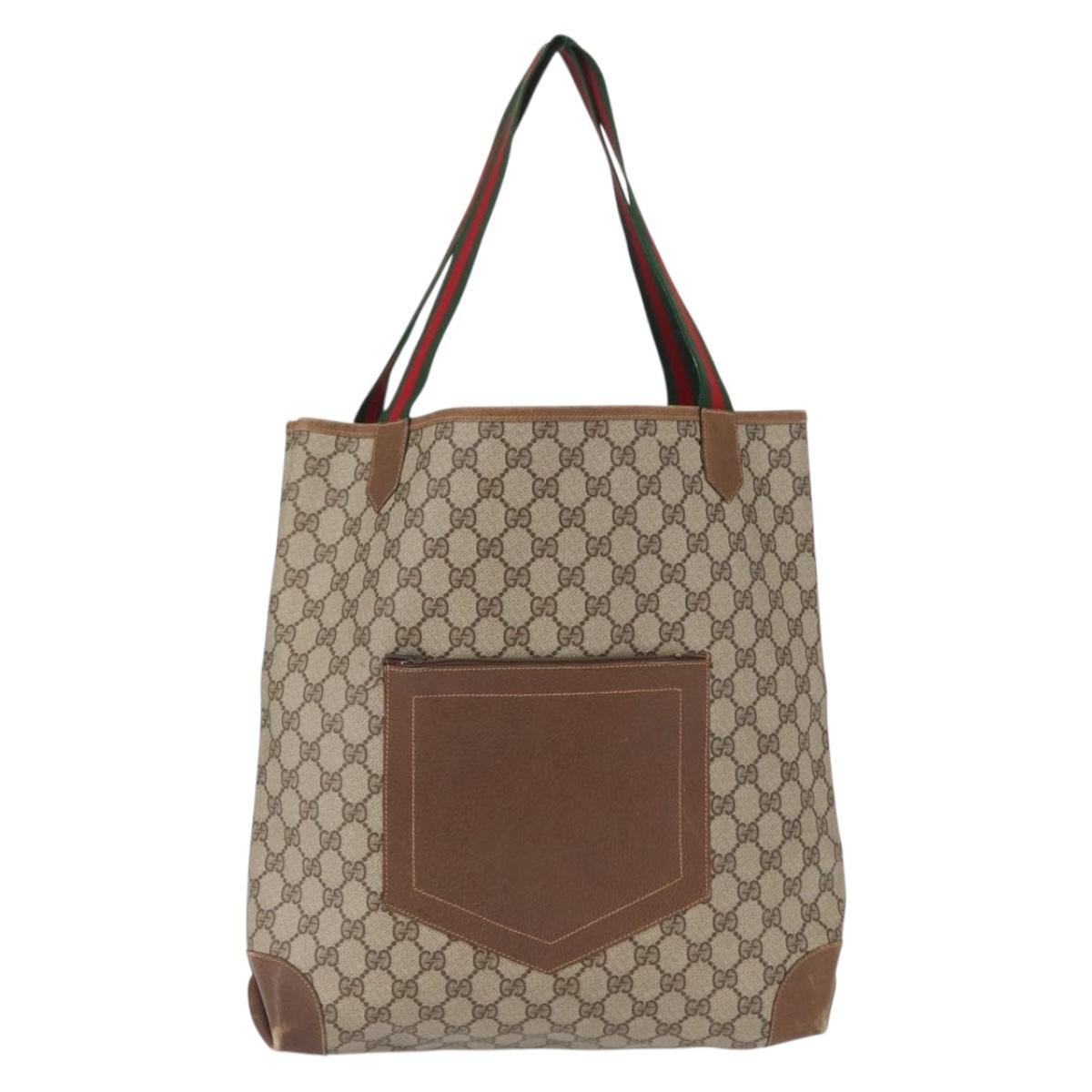 GUCCI GG Supreme Web Sherry Line Bag PVC Beige Gold Red 002 904 0222 Auth 166624