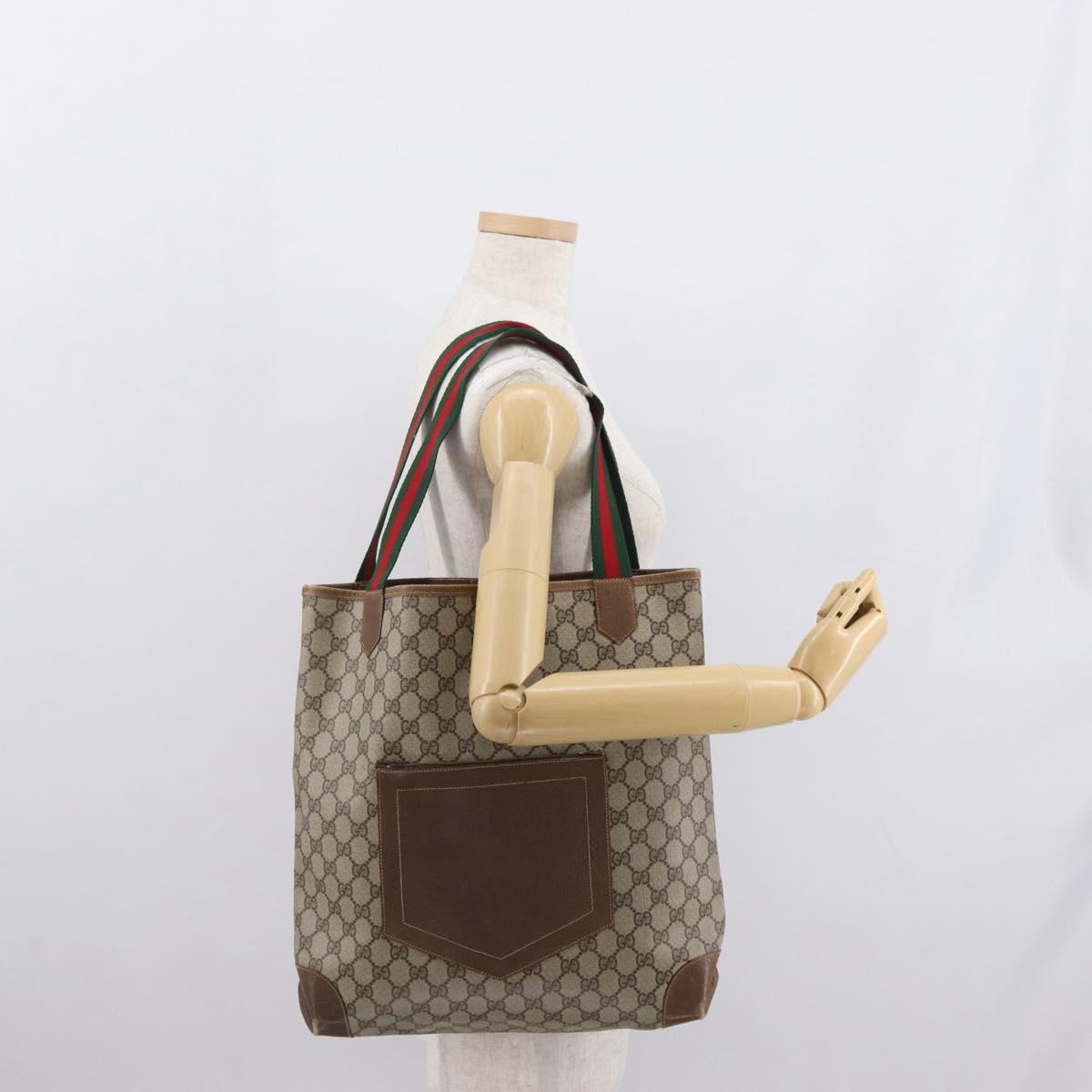 GUCCI GG Supreme Web Sherry Line Bag PVC Beige Gold Red 002 904 0222 Auth 166624