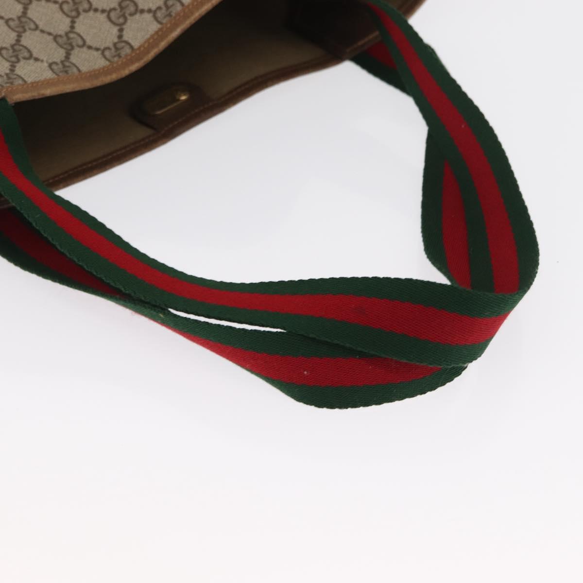 GUCCI GG Supreme Web Sherry Line Bag PVC Beige Gold Red 002 904 0222 Auth 166624